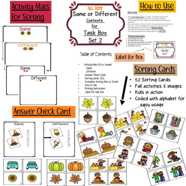 Seasonal Same or Different Task Boxes