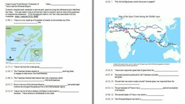 Crash Course World History Worksheet 19: Venice and the Ottoman Empire