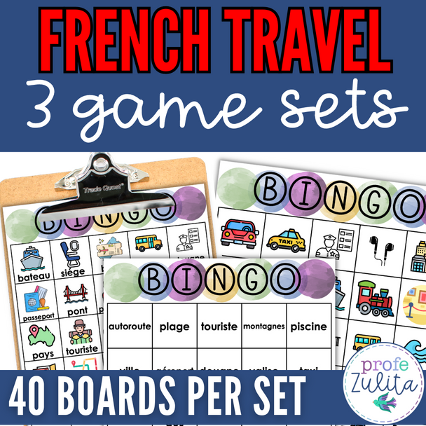  Les Voyages French Travel Vocabulary BINGO Games