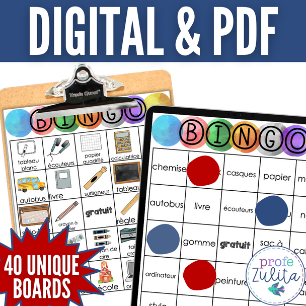 À L'école French School Supplies Vocabulary BINGO Games