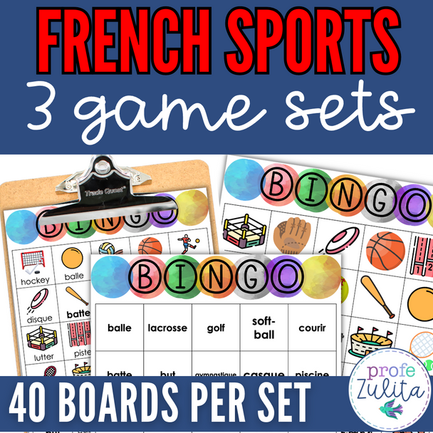 Les Sports French Sports Vocabulary BINGO Games