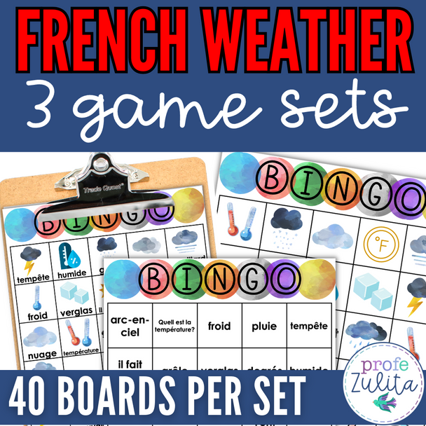 La Météo / Le Temps French Weather BINGO Games