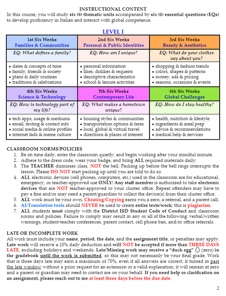 Italian Syllabus - Editable Templates