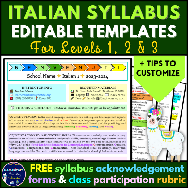 Italian Syllabus - Editable Templates