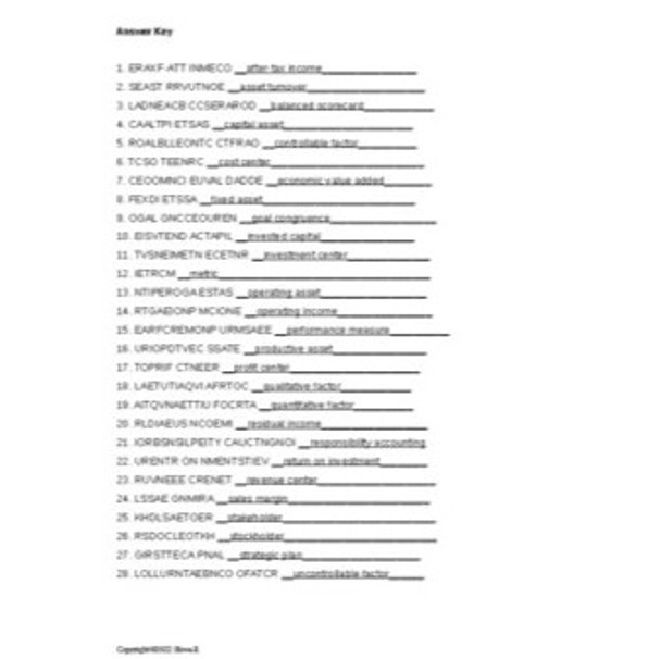 A Balanced Scorecard and Performance Measures Word Scramble