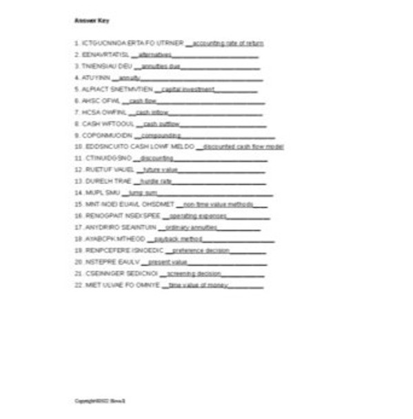 Capital Budgeting Decisions in Accounting Vocabulary Word Scramble