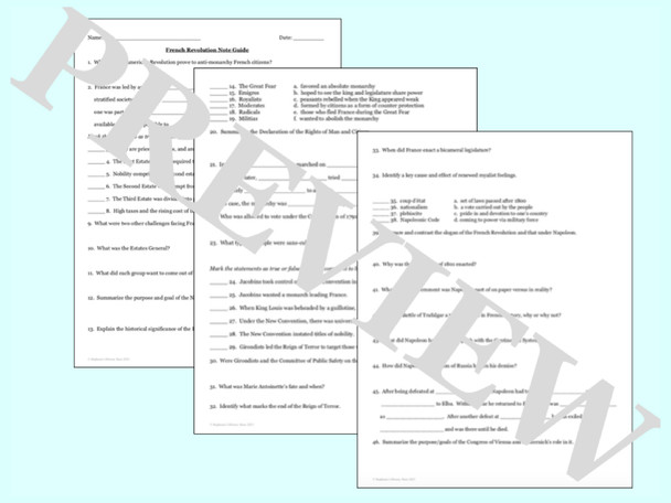 The French Revolution and Napoleon PowerPoint and Note Guide