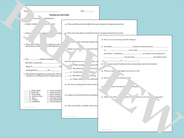 The Roaring 1920s PowerPoint and Note Guide