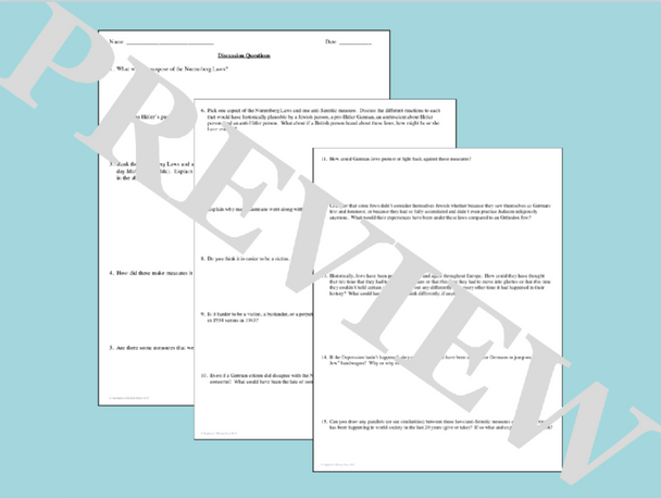 The Nuremberg Laws and Anti-Semitism Reading and Discussion Questions