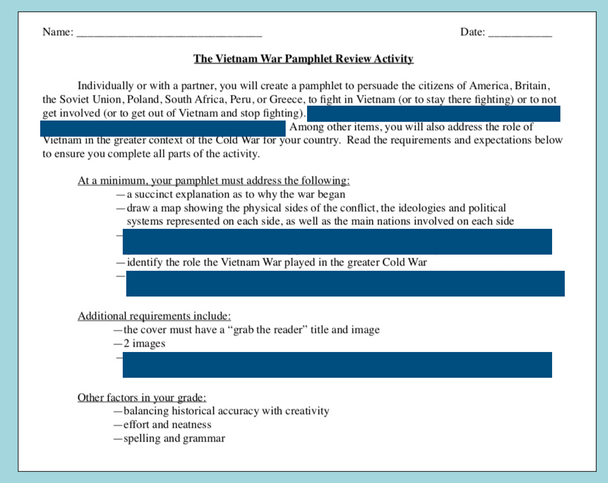 The Vietnam War Pamphlet Activity