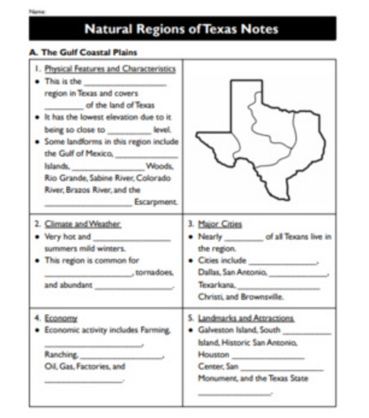 Natural Regions of Texas Notes