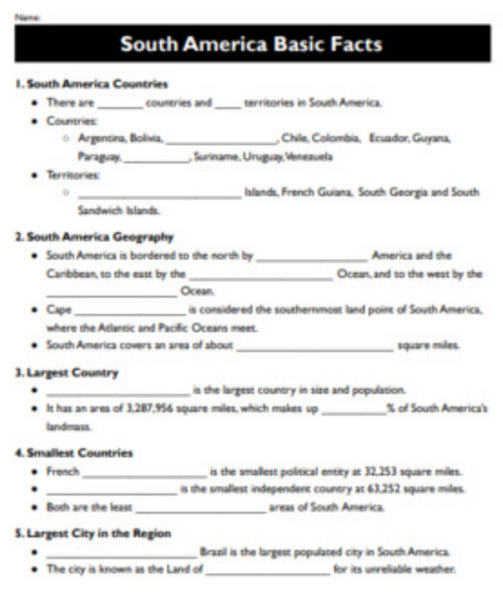 South America Basic Facts Notes