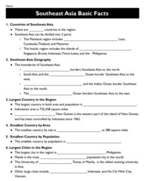 Southeast Asia Basic Facts Notes