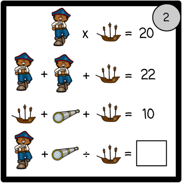 Order of Operations Logic Picture Puzzles - Pirate-Themed