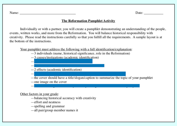 The Protestant Reformation Pamphlet Activity