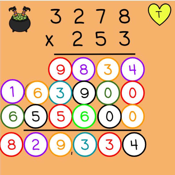 Halloween Multi-digit Multiplication with Number Chips