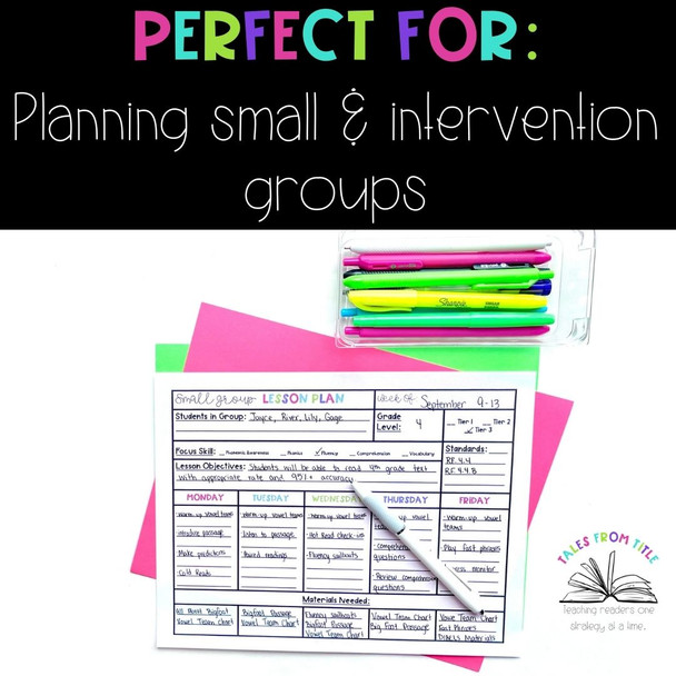 Intervention & Small Group Lesson Plan Templates (Lesson Objectives)