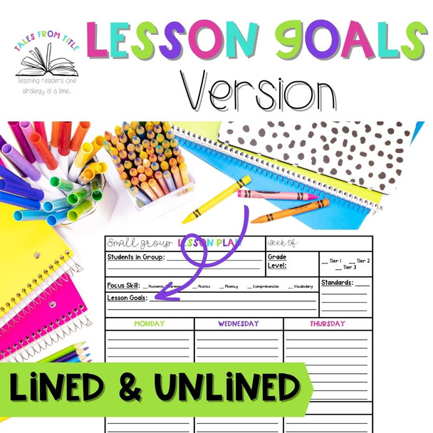 Intervention & Small Group Lesson Plan Templates: Lesson Goals