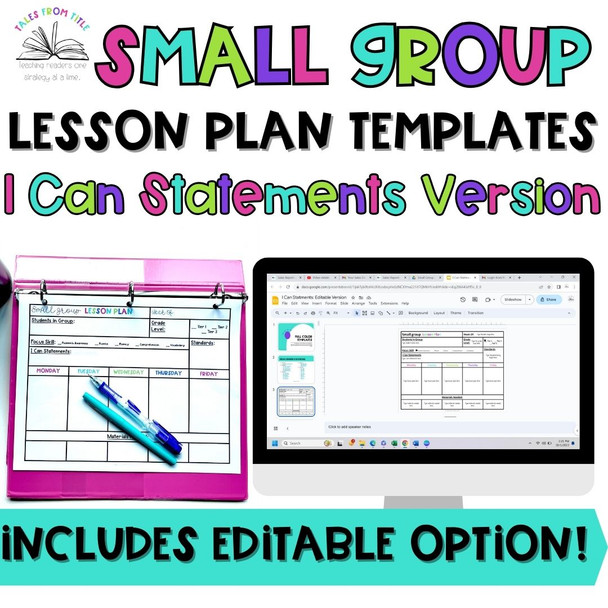 Intervention & Small Group Lesson Plan Templates: I Can Statements