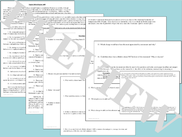 English Bill of Rights Analysis and Creative Task