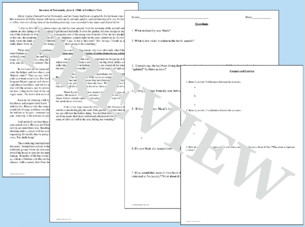 D-Day Primary Source Analysis Compare 2 Accounts