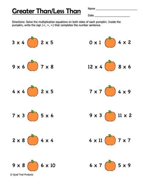 Multiplication 0-12 Worksheets - Autumn Theme