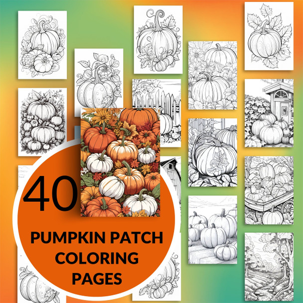Pumpkin Patch Autumn Coloring Pages for Kids and Adults