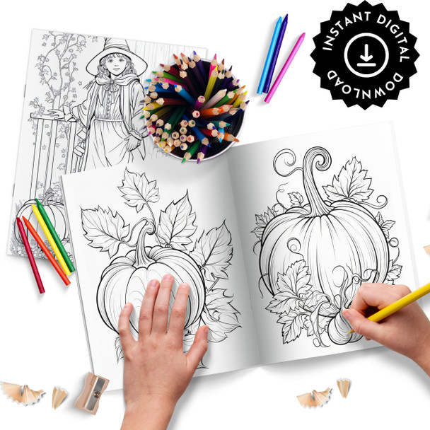 Pumpkin Patch Autumn Coloring Pages for Kids and Adults