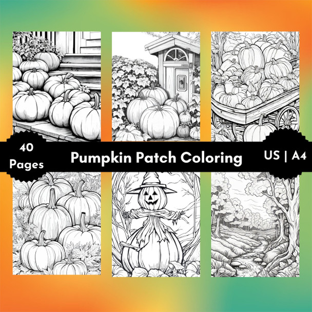 Pumpkin Patch Autumn Coloring Pages for Kids and Adults