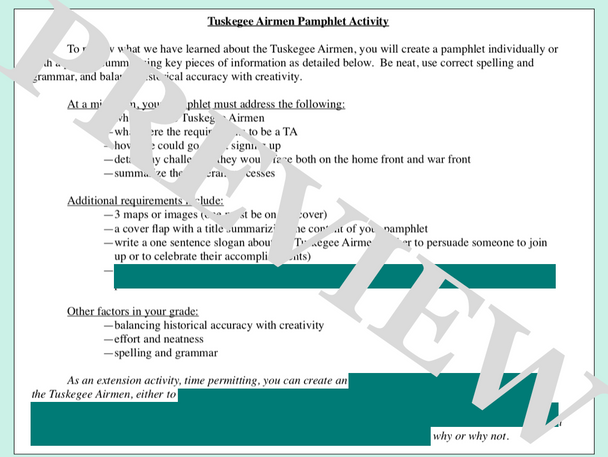 Tuskegee Airmen Pamphlet Activity