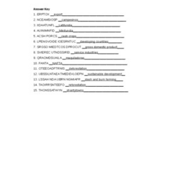 The Latin American Region Today Vocabulary Word Scramble