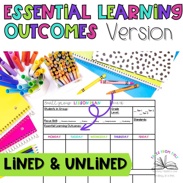 Intervention & Small Group Lesson Plan Templates: Essential Learning Outcomes