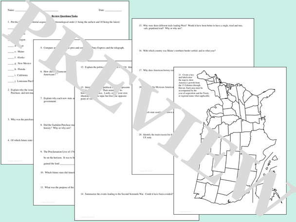 Westward Expansion Reference Sheet and Review Activity