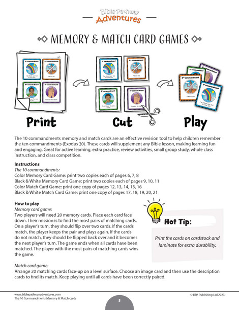 10 Commandments Memory & Match Cards