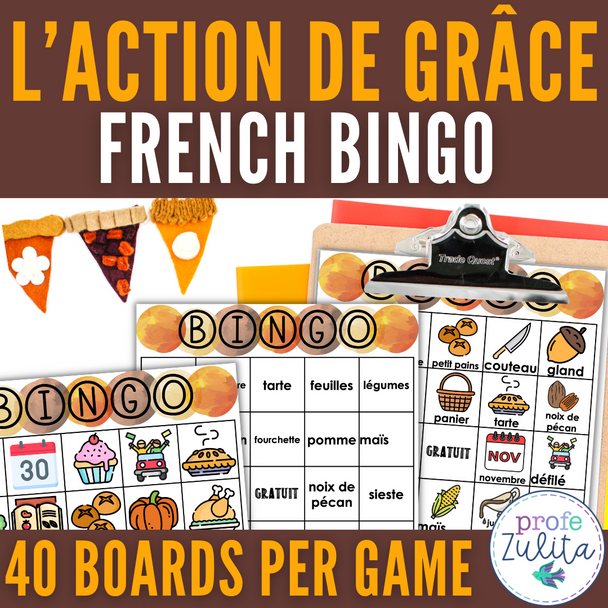 French Thanksgiving L'action de grâce Activity BINGO Games