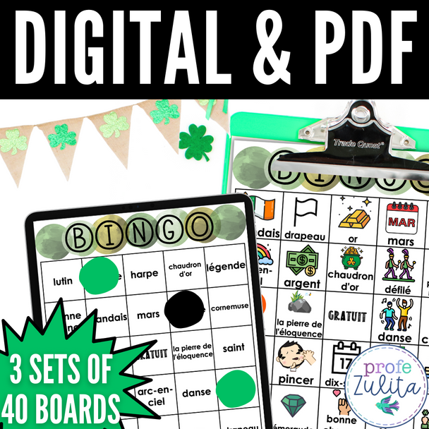 French St. Patrick's Day La Saint-Patrick Activity BINGO Games