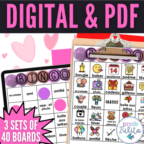 French Valentine's Day Jour de Saint-Valentin Activity BINGO Games