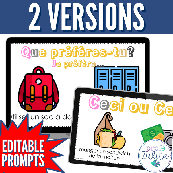 L'école French Would You Rather? Que Préfères Back to School Vocabulary Game