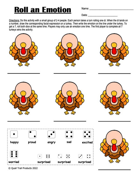Social/Emotional Activities and Worksheets | Turkey Theme