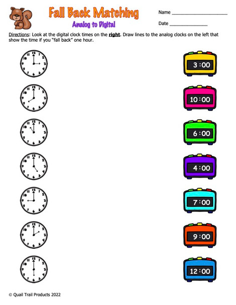 Telling Time and Elapsed Time Worksheets | Falling Back Theme