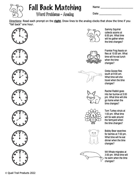 Telling Time and Elapsed Time Worksheets | Falling Back Theme