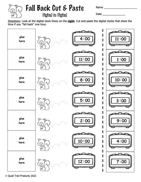 Telling Time and Elapsed Time Worksheets | Falling Back Theme