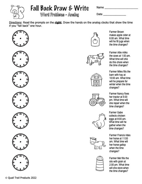 Telling Time and Elapsed Time Worksheets | Falling Back Theme