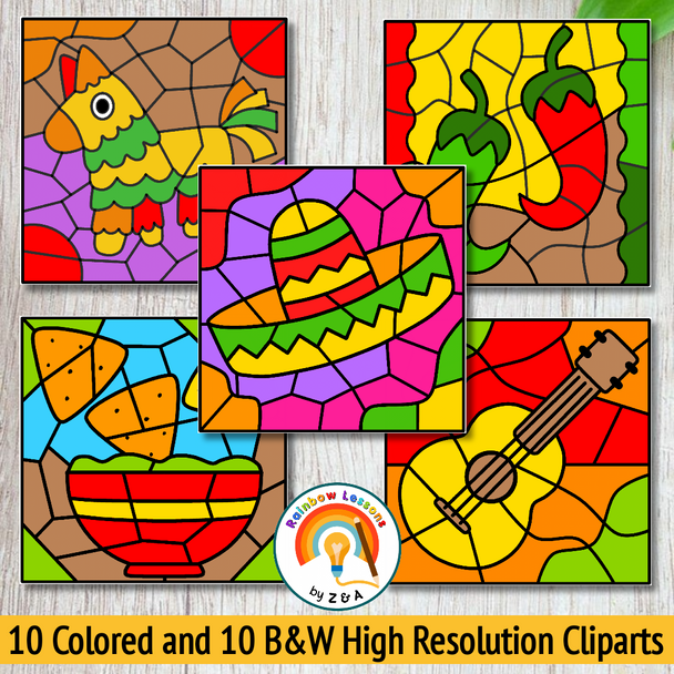 Cinco De Mayo Color By Number Clipart | Cinco de Mayo Cliparts | Hispanic Heritage CBC Clip arts