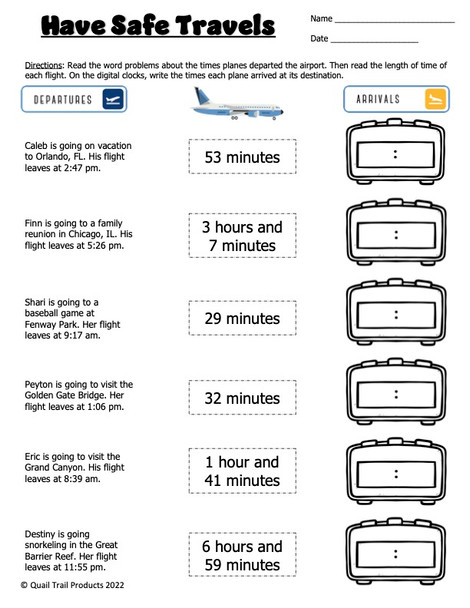 Elapsed Time Worksheets - Airplane Theme