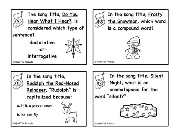 ELA Task Cards for Christmas Songs