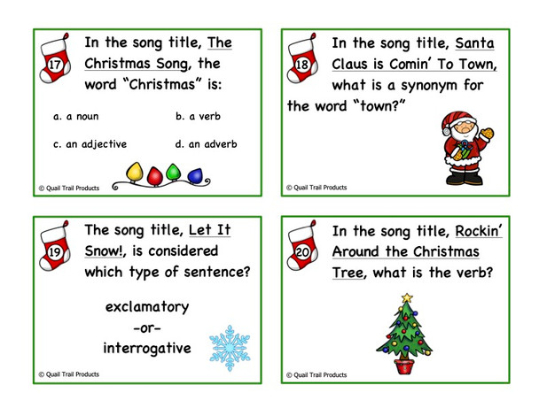 ELA Task Cards for Christmas Songs