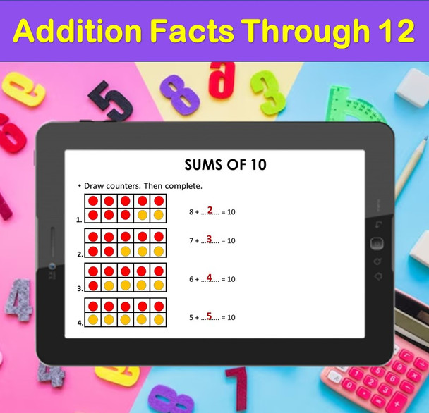 Addition Facts Through 12 | PowerPoint Lesson Slides for First Grade
