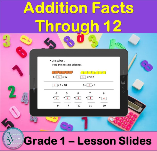 Addition Facts Through 12 | PowerPoint Lesson Slides for First Grade