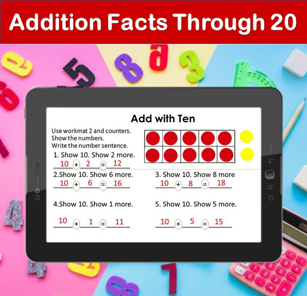 Addition Facts Through 20 | PowerPoint Lesson Slides for First Grade